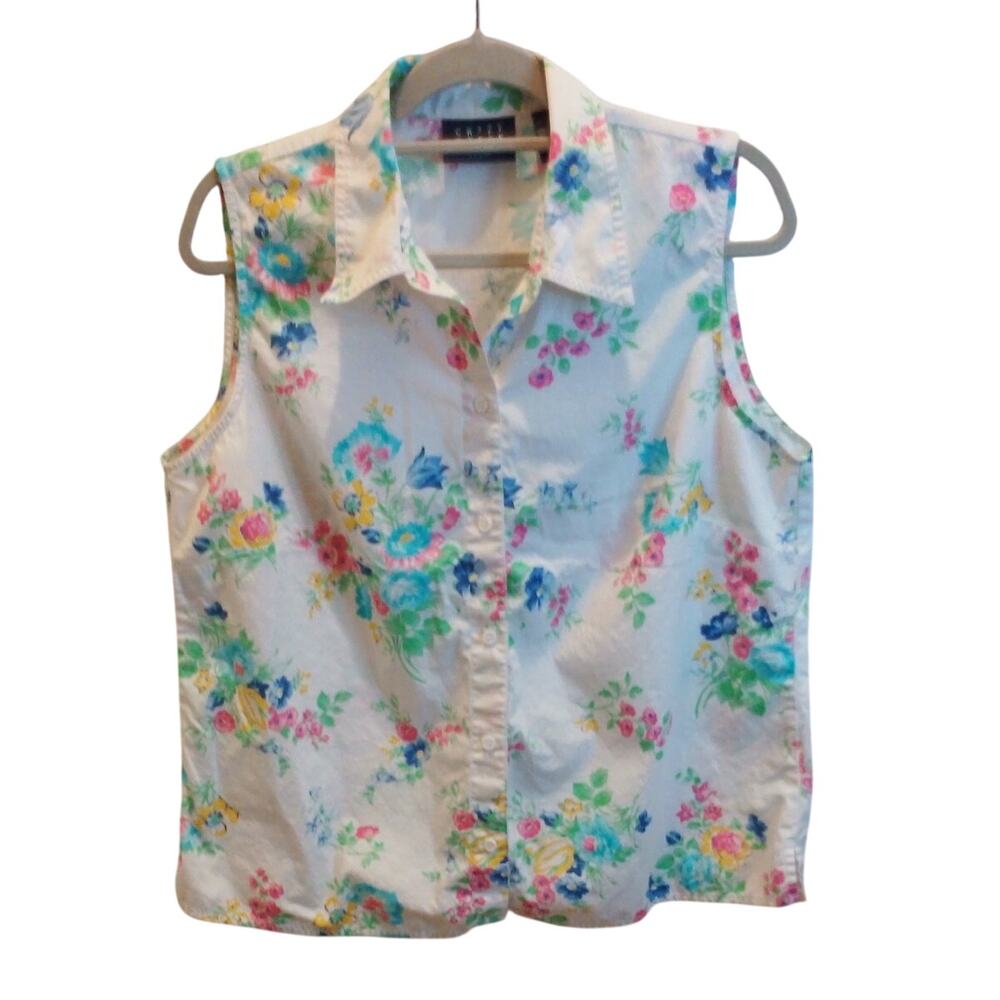 Crazy Horse Liz Claiborne Woman L Floral Sleeveless Button Front Cotton Blouse